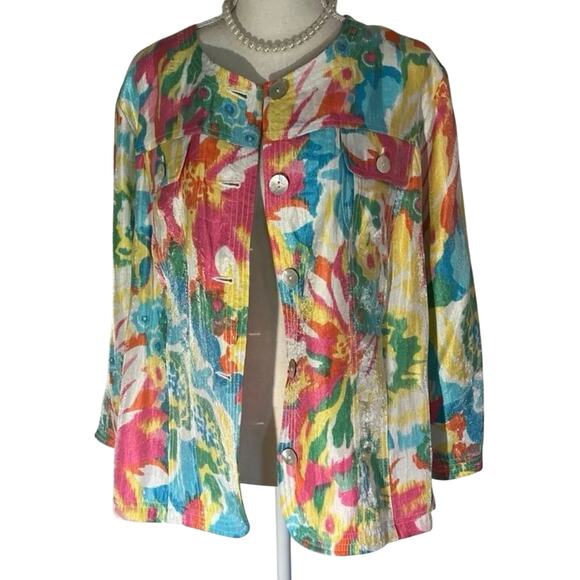 Ruby Rd. Pastel color button front swirl print jacket - Picture 3 of 4